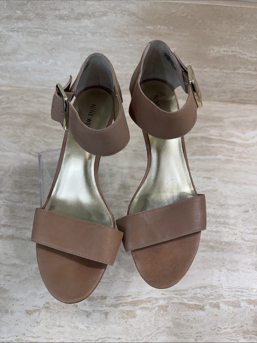 Nine West Tan Block-Heel Ankle-Strap Sandals